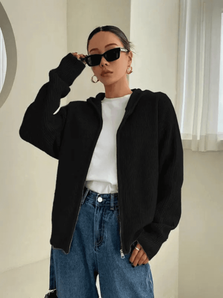 Lyka – Ribbed Zip-Up Cardigan