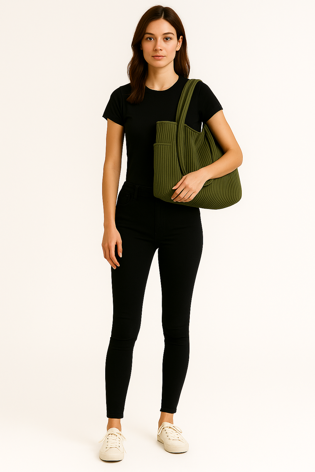 Winona – Ribbed Tote Bag with Drawstring Detail