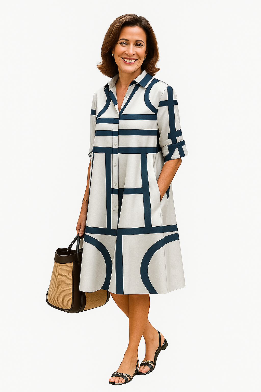 Megan | Modern Geometric Midi Dress