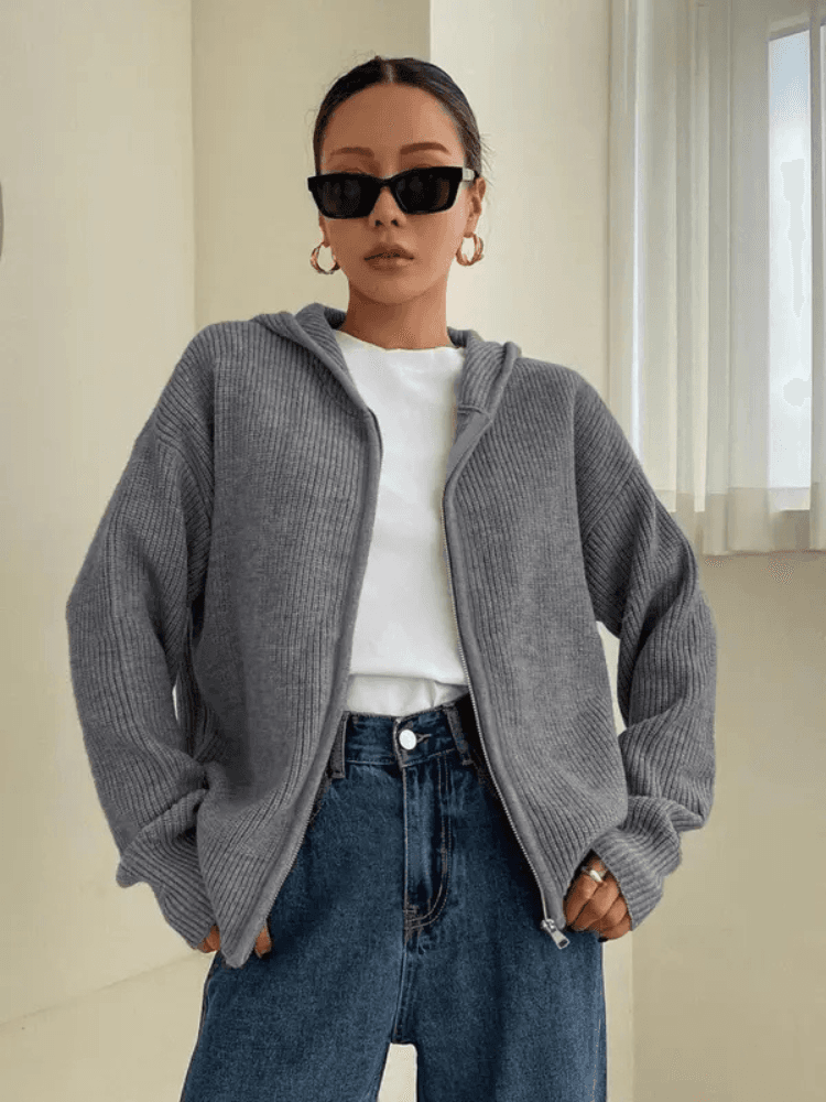 Lyka – Ribbed Zip-Up Cardigan