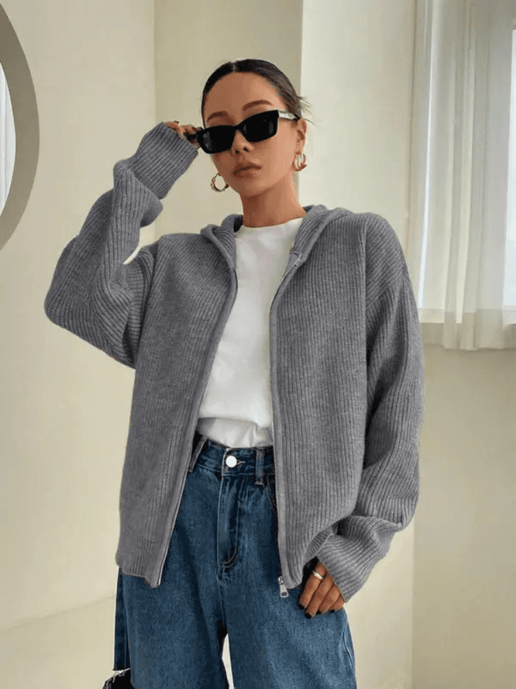 Lyka – Ribbed Zip-Up Cardigan