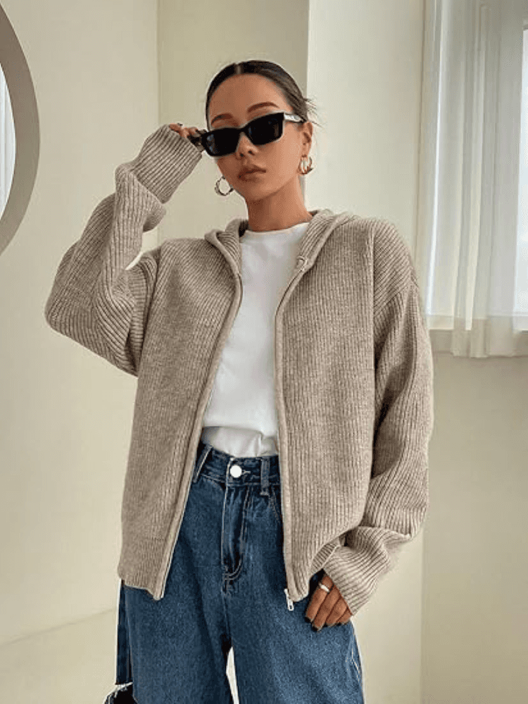 Lyka – Ribbed Zip-Up Cardigan