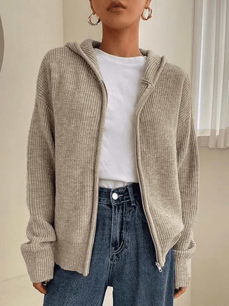 Lyka – Ribbed Zip-Up Cardigan