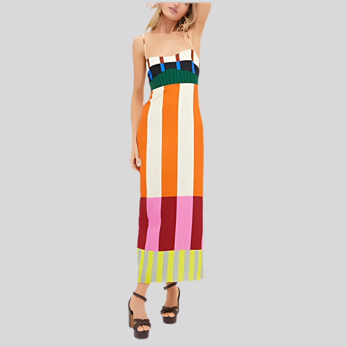 Maddie | Geometric Striped Midi Dress