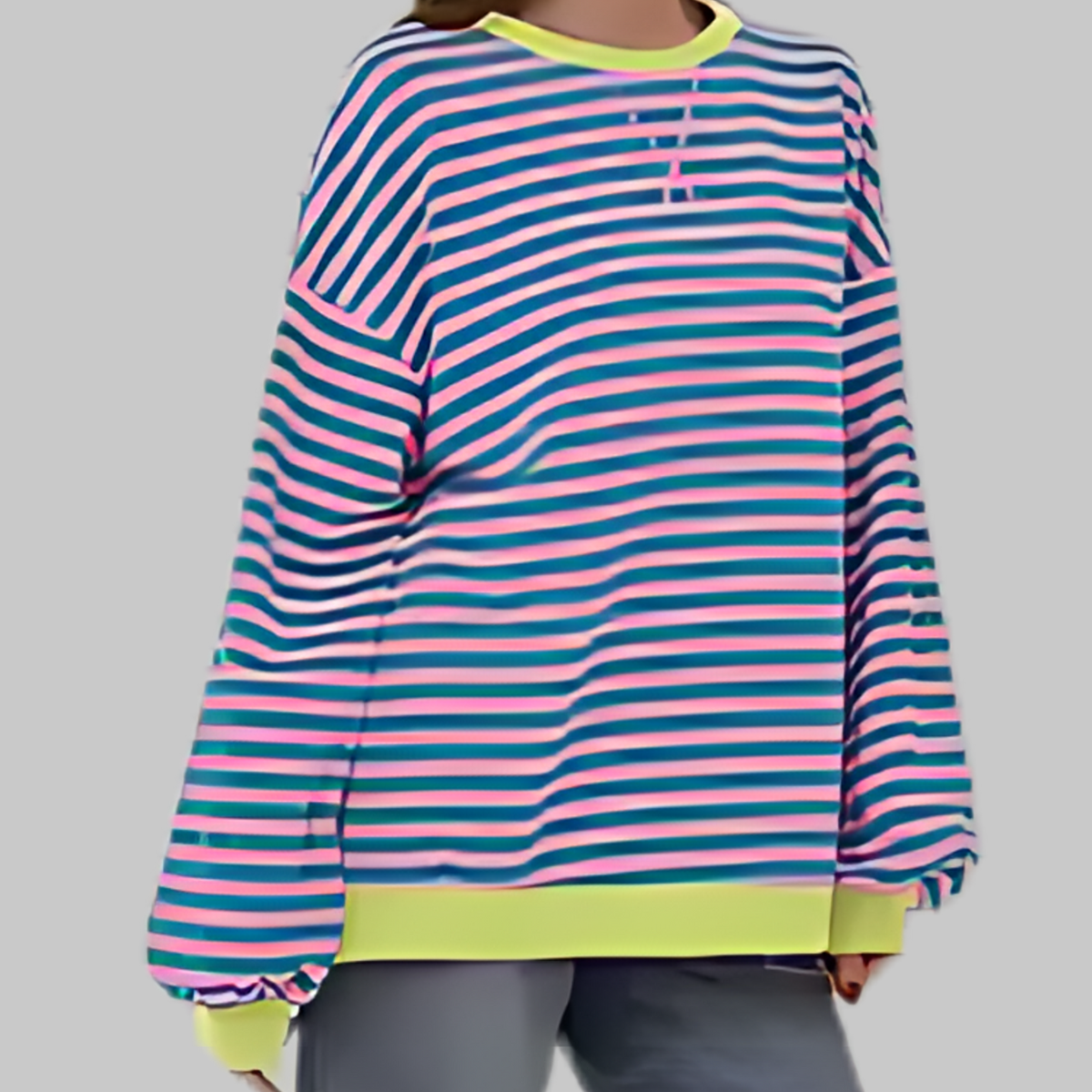 Lovi – Plus Size Striped Drop Shoulder Sweatshirt