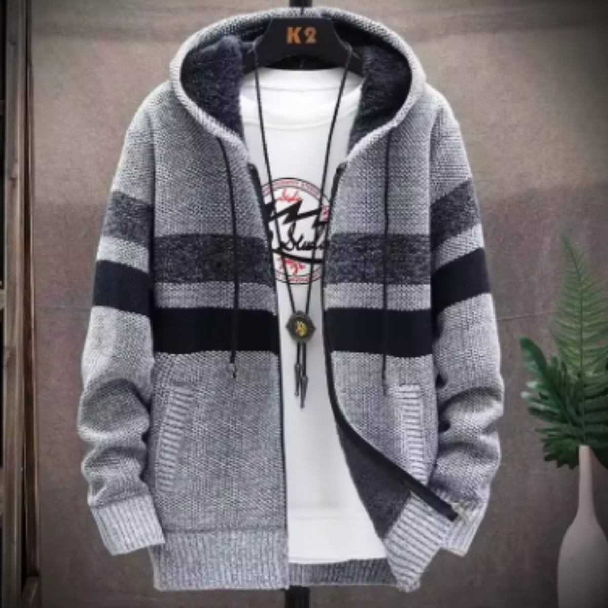 Torion – Striped Fleece Hooded Sweater