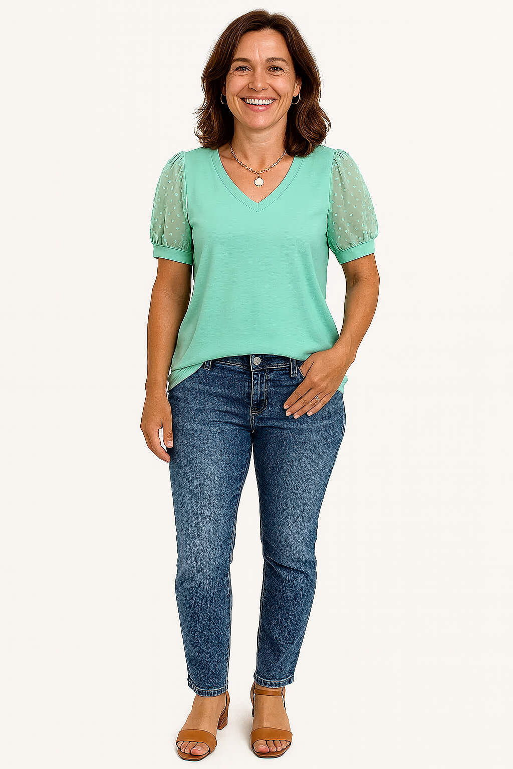 Isla | Textured Sleeve V-Neck Top