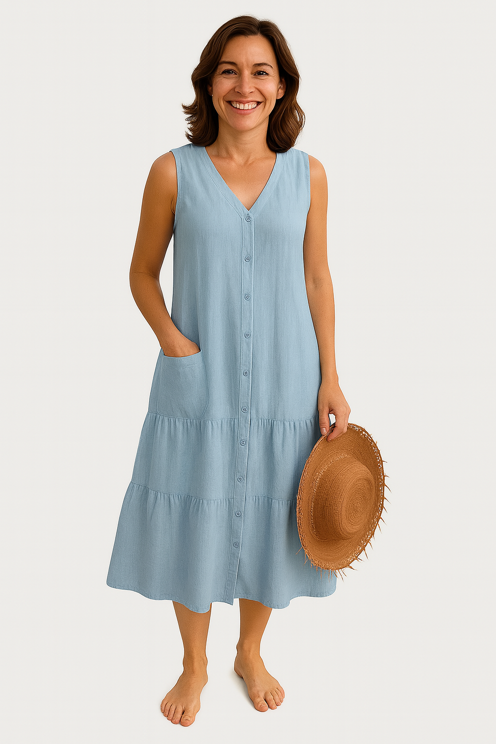 Merlyn | Sleeveless Buttoned Midi Dress