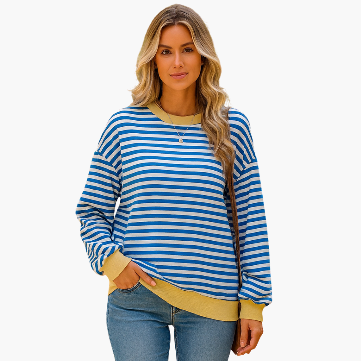 Lovi – Plus Size Striped Drop Shoulder Sweatshirt