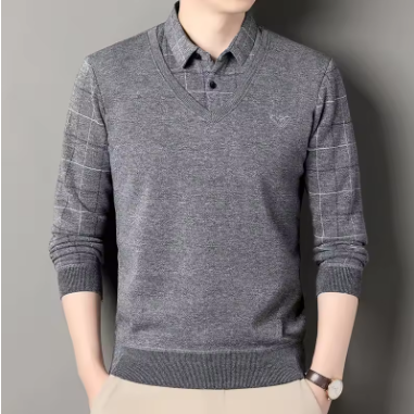 Daffon | Plaid Long-Sleeve Business T-Shirt