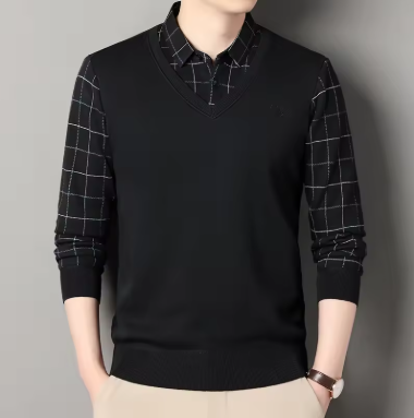 Daffon | Plaid Long-Sleeve Business T-Shirt