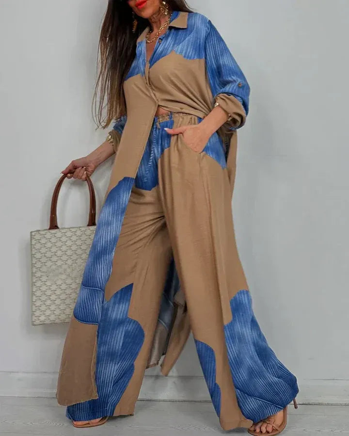 Meriel | Printed Blouse and Trousers Set