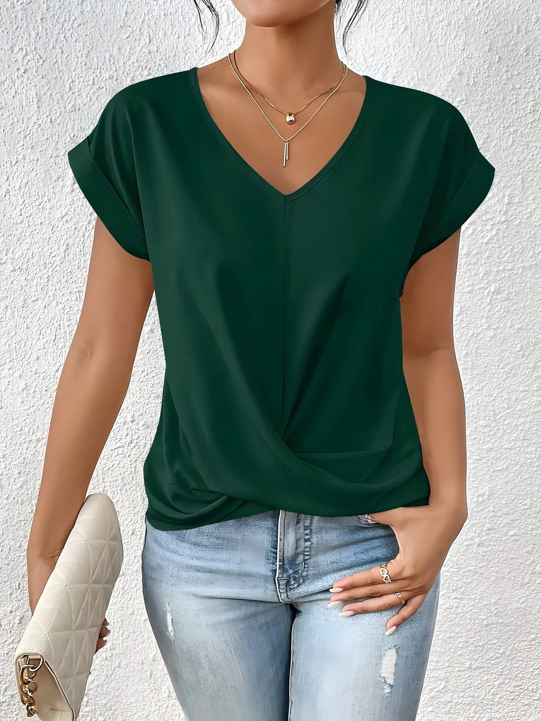 Marciline – Twist Front V-Neck Top