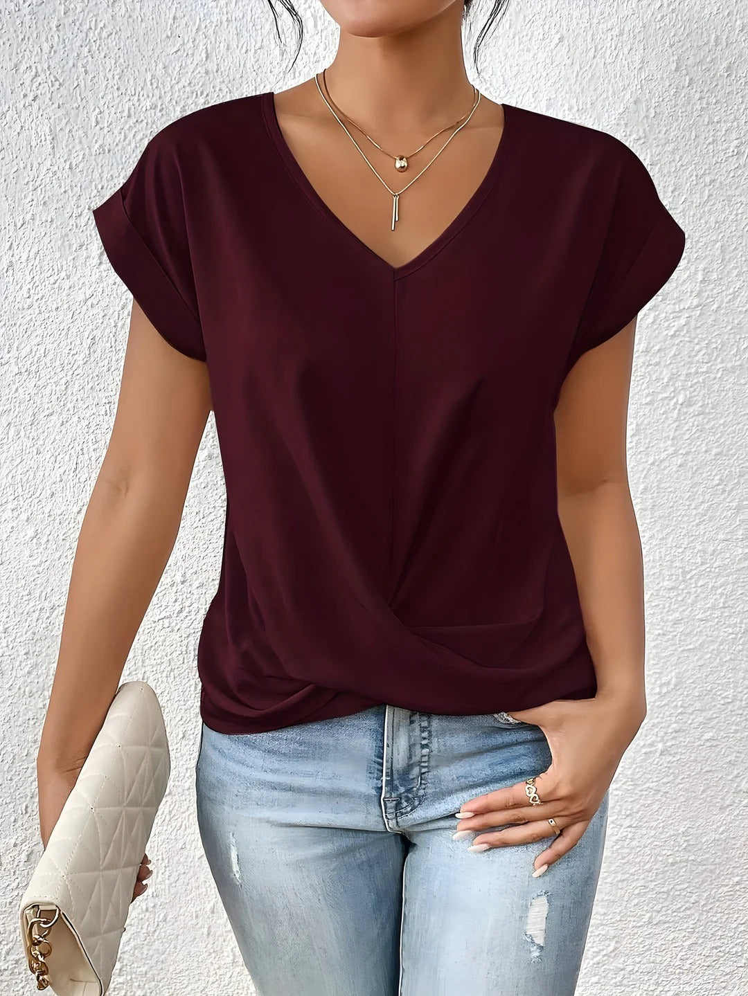 Marciline – Twist Front V-Neck Top