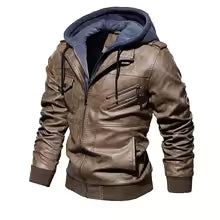 Bennjie – Brown Leather Motorcycle Jacket with Hood