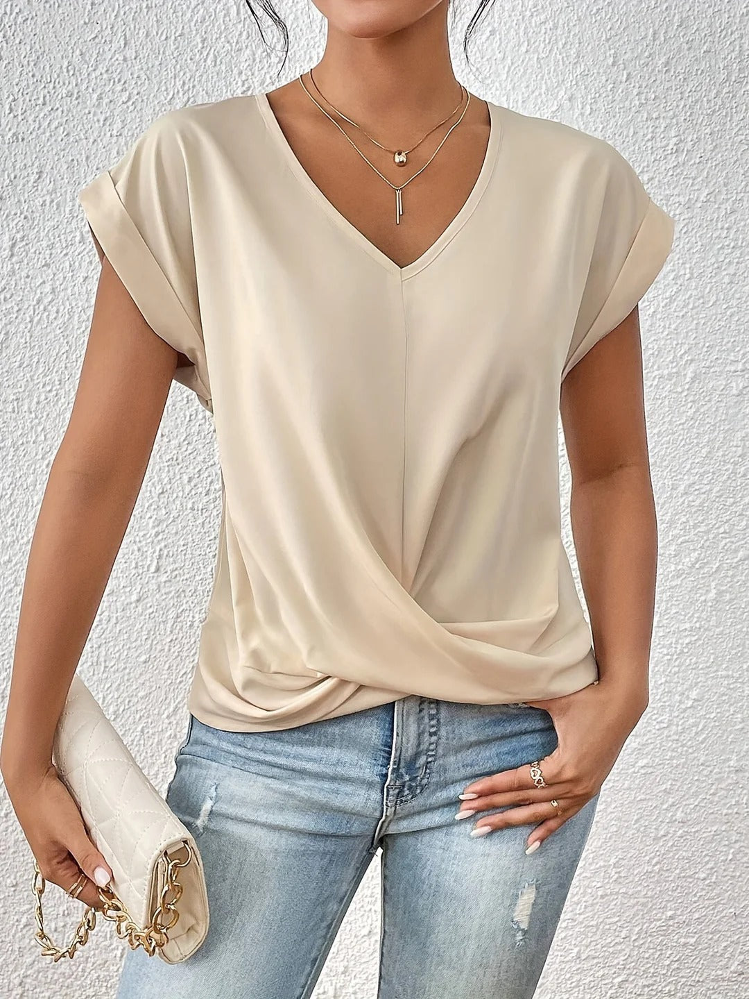 Marciline – Twist Front V-Neck Top
