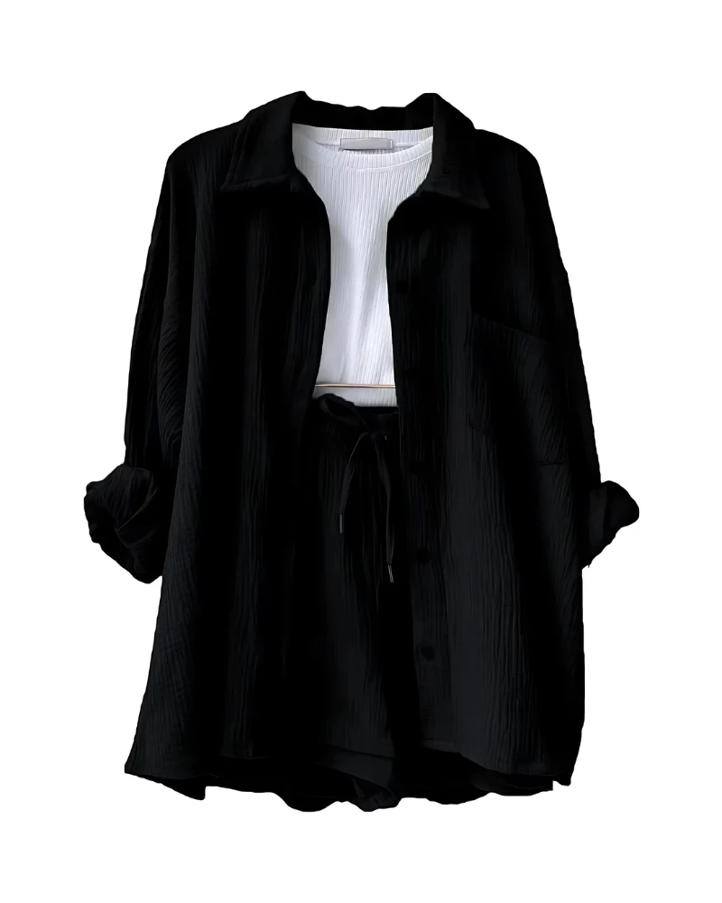 Chloe – Textured Button-Up Short Set