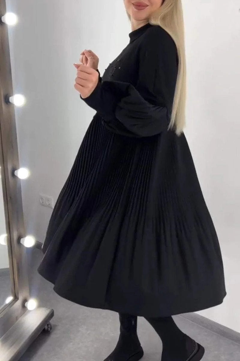 Adelina | Pleated Midi Dress with Lantern Sleeves