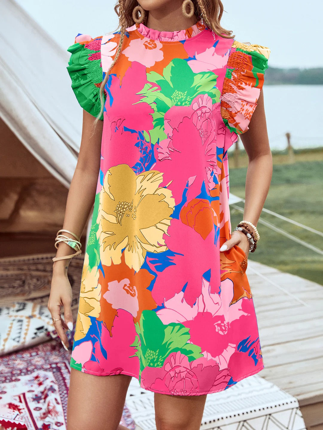 Arya – Ruffle Shoulder Floral Dress