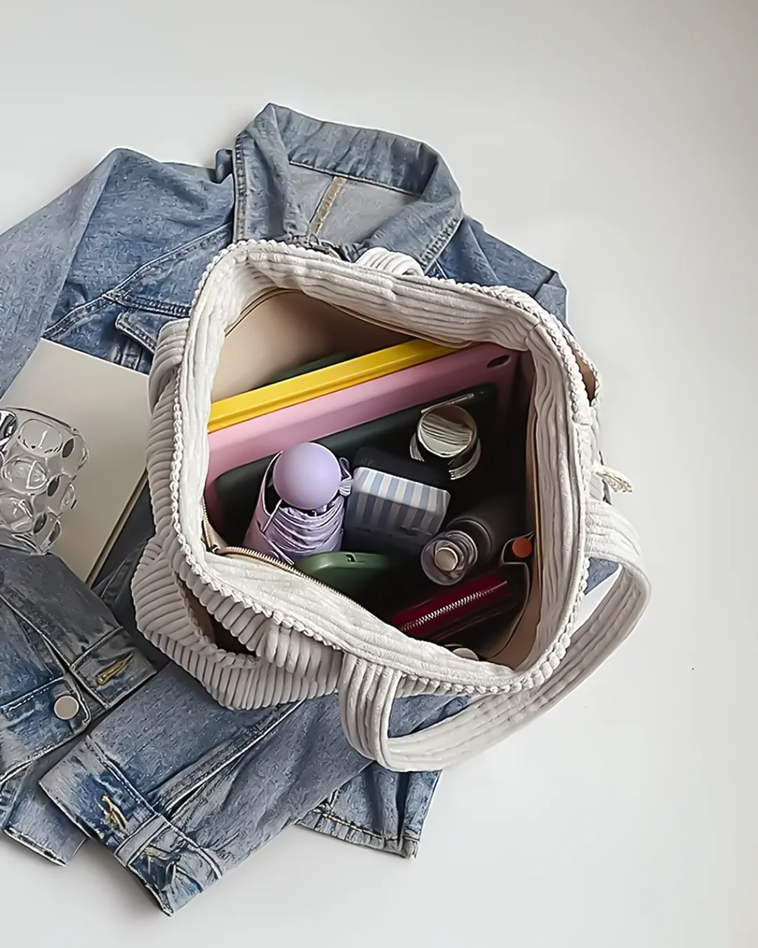 Winona – Ribbed Tote Bag with Drawstring Detail