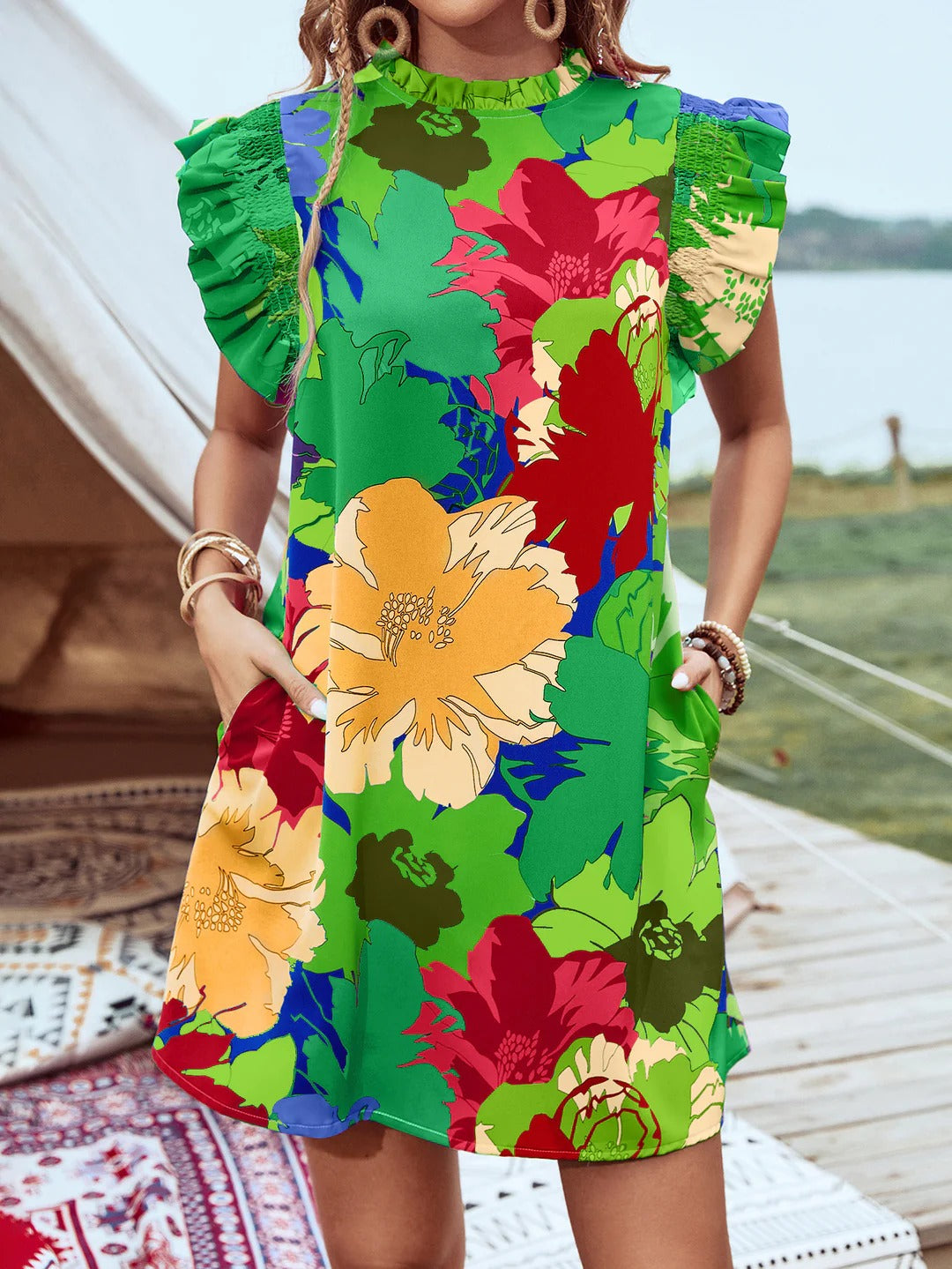 Arya – Ruffle Shoulder Floral Dress