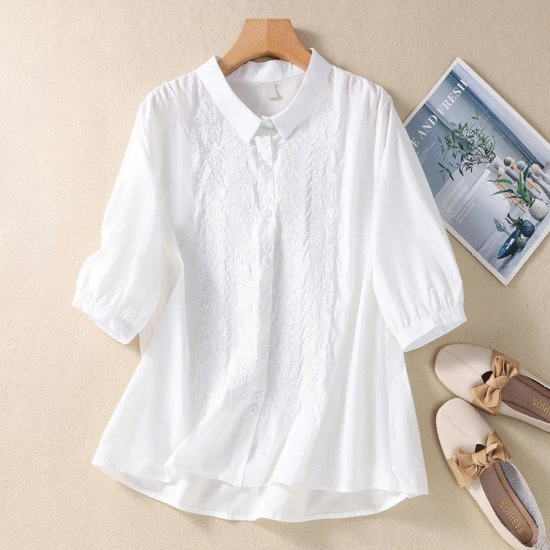 Solenn – Embroidered Button-Up Blouse