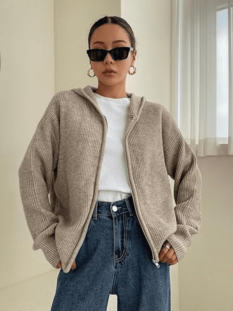 Lyka – Ribbed Zip-Up Cardigan