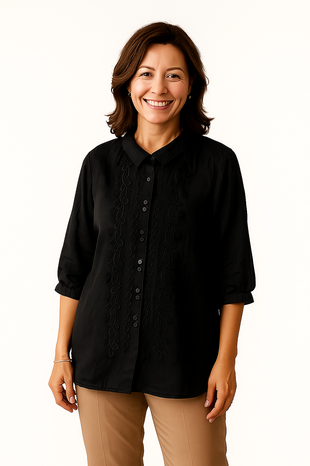 Solenn | Embroidered Button-Up Blouse