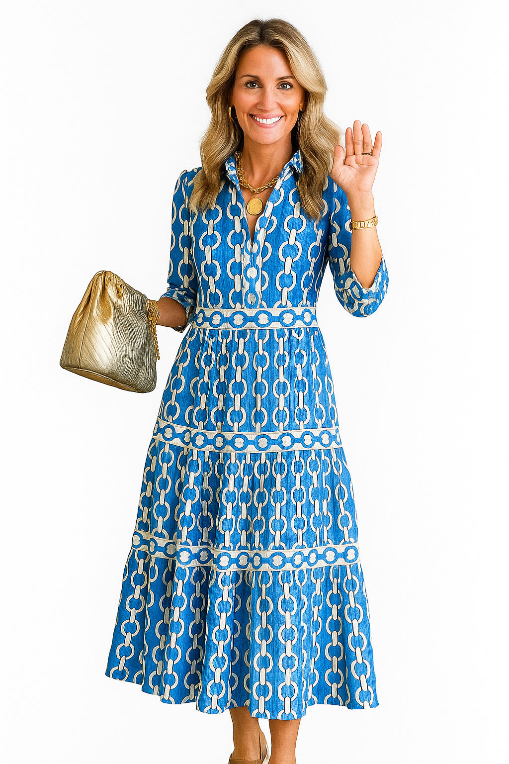 Daphne | Buttoned Midi Dress with Flared Skirt