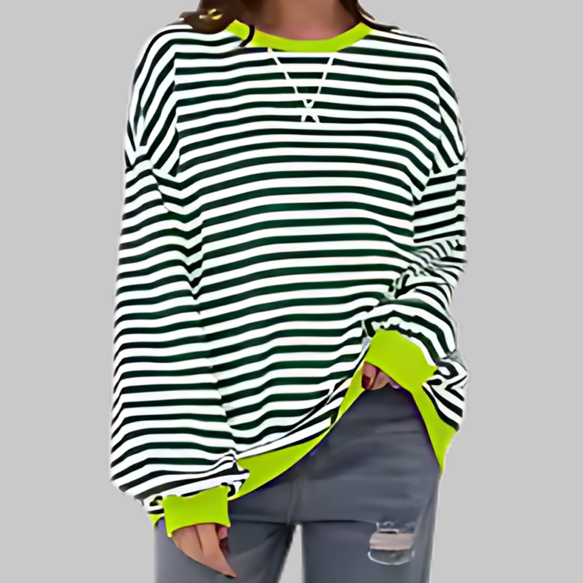 Lovi – Plus Size Striped Drop Shoulder Sweatshirt