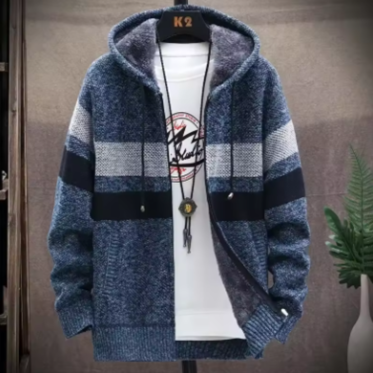 Torion – Striped Fleece Hooded Sweater