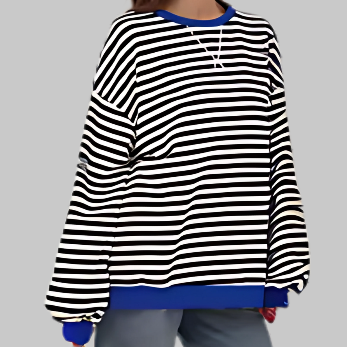 Lovi – Plus Size Striped Drop Shoulder Sweatshirt