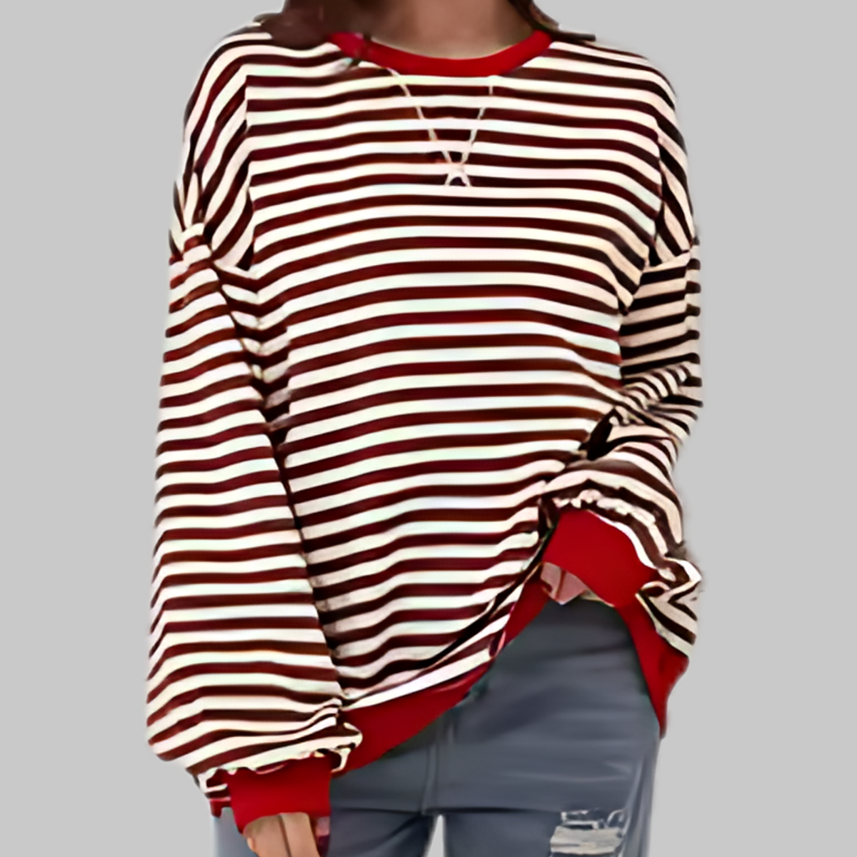 Lovi – Plus Size Striped Drop Shoulder Sweatshirt