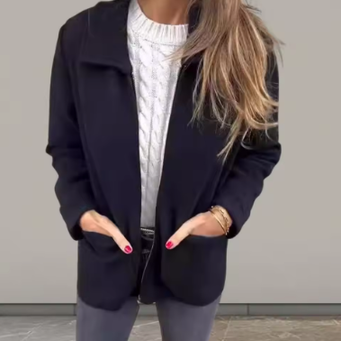 Rasilla – Loose Turn-down Collar Jacket with Pockets