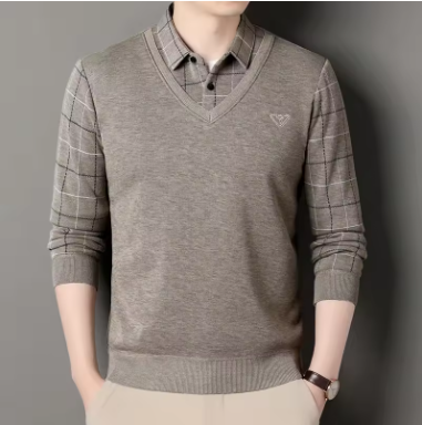 Daffon | Plaid Long-Sleeve Business T-Shirt