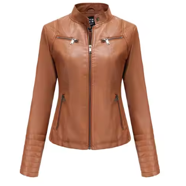 Vicenta – Bright Red V-Neck Leather Jacket