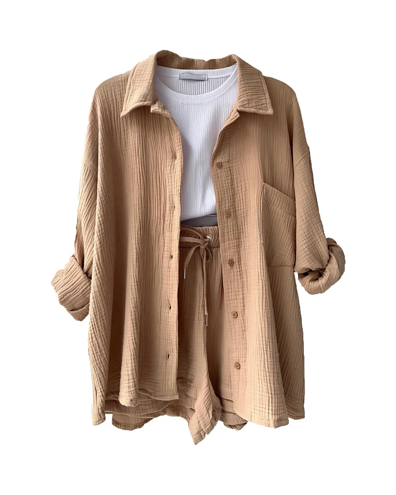 Chloe – Textured Button-Up Short Set