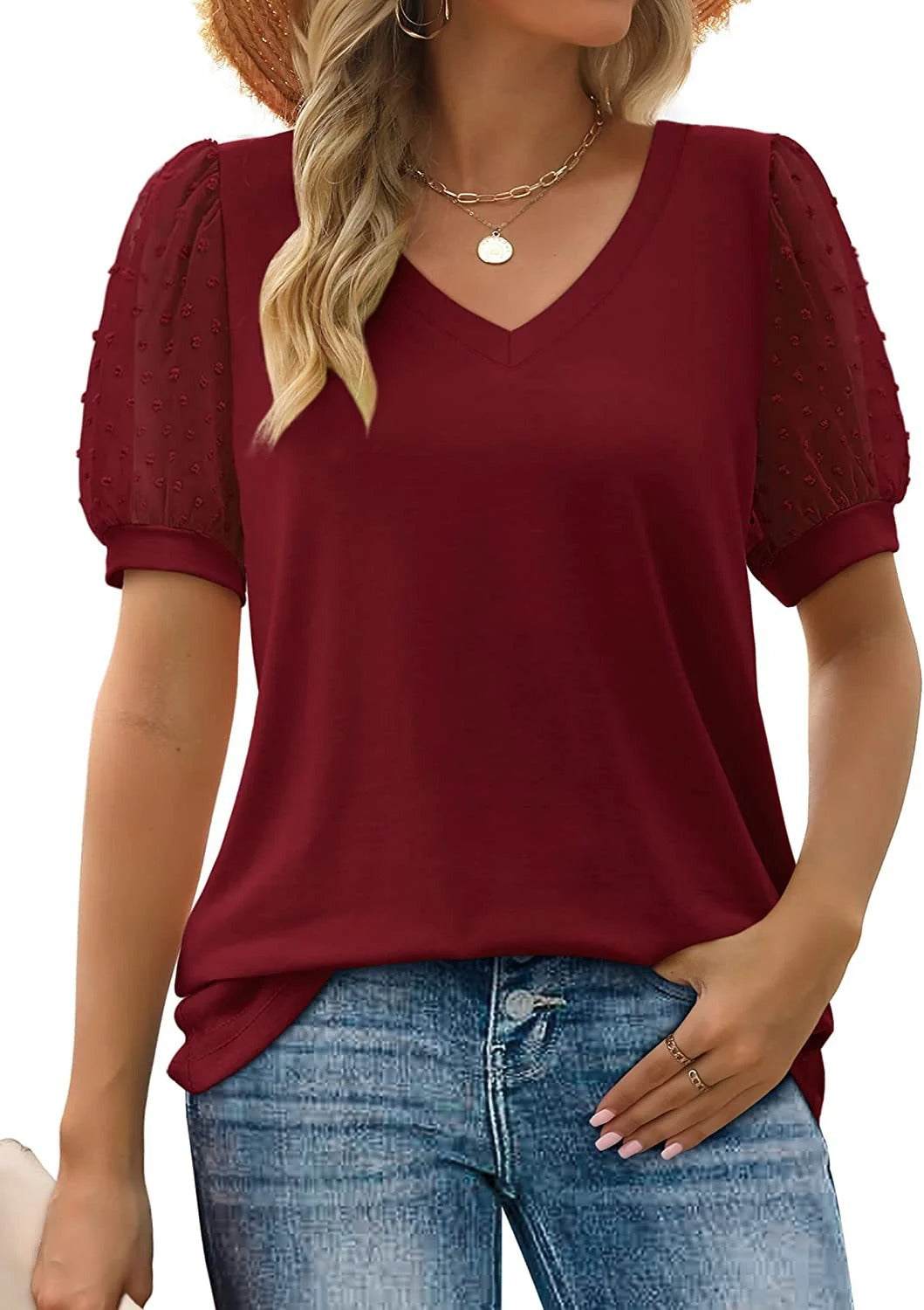 Isla – Textured Sleeve V-Neck Top
