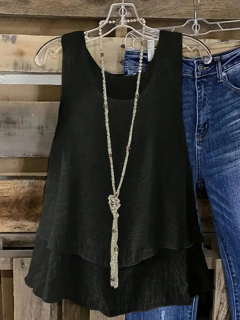 Sylvanna | Flowy Ruffled Sleeveless Top