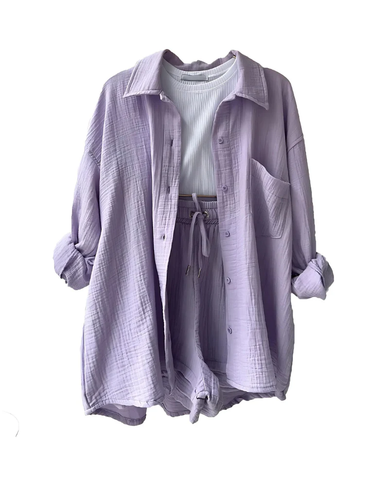 Chloe – Textured Button-Up Short Set