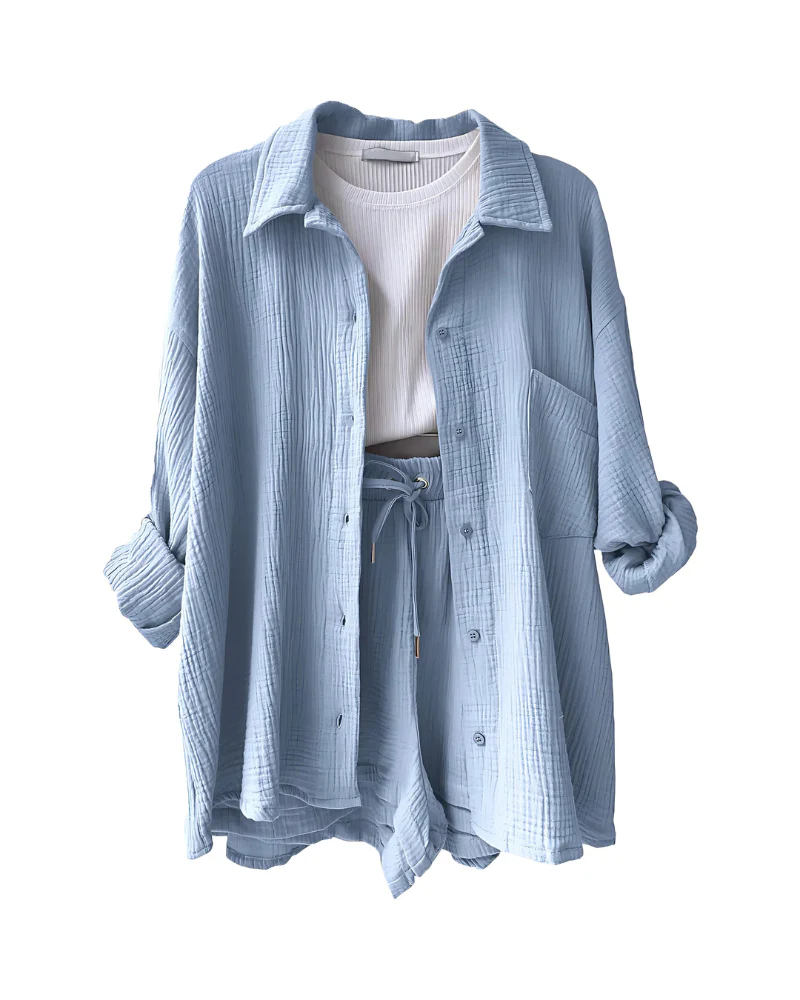 Chloe – Textured Button-Up Short Set