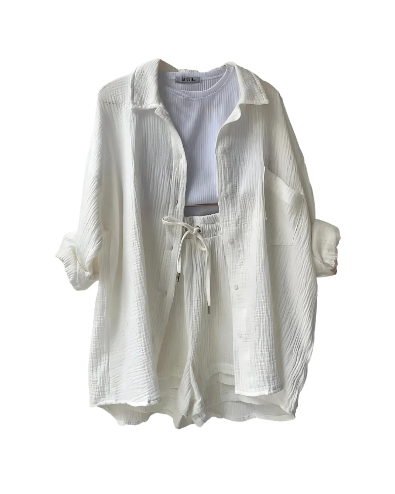 Chloe – Textured Button-Up Short Set