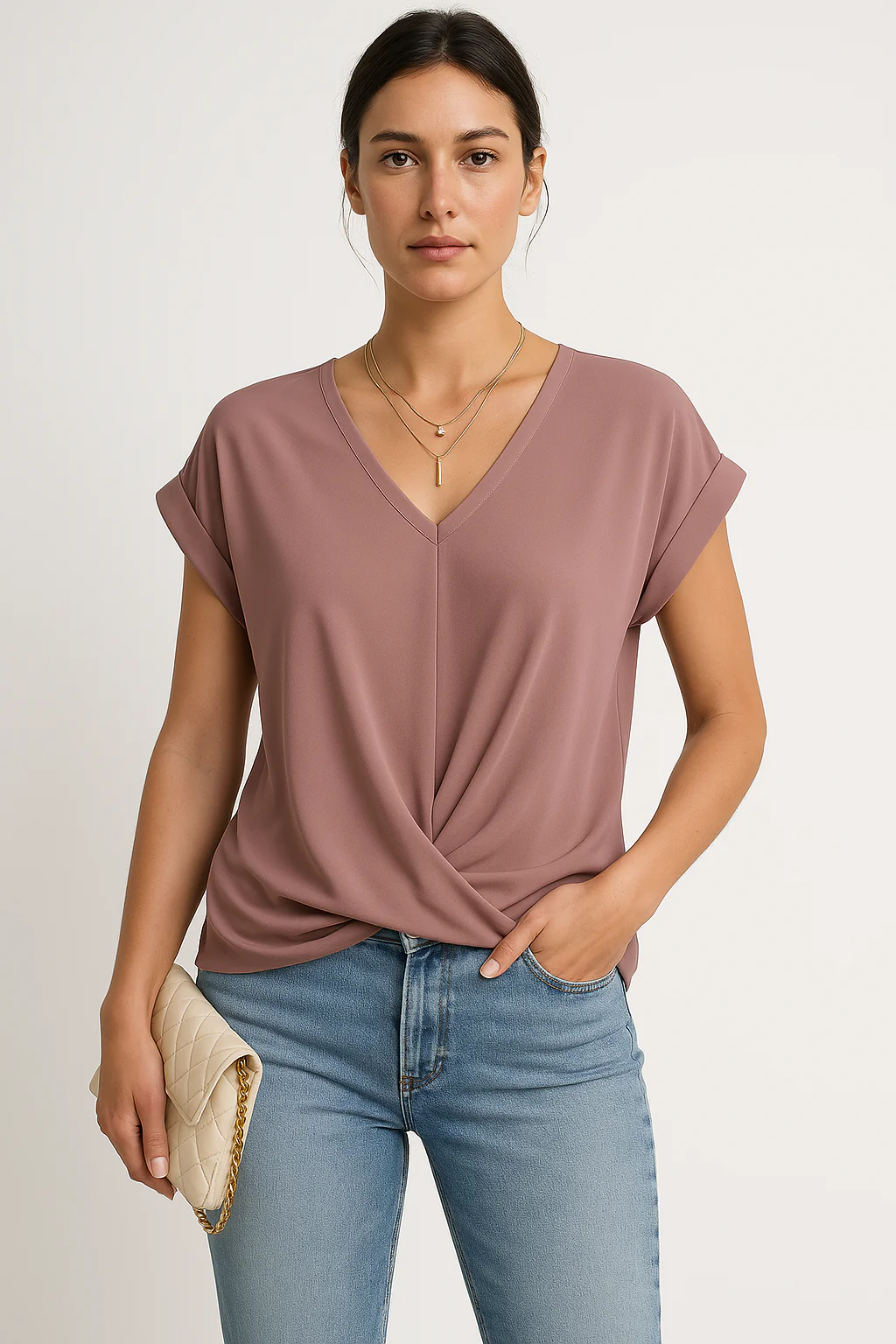 Marciline – Twist Front V-Neck Top