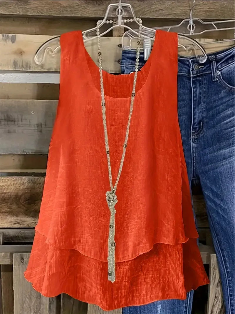 Sylvanna | Flowy Ruffled Sleeveless Top