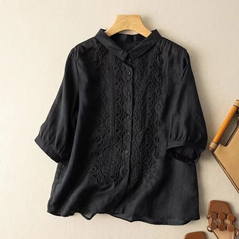 Solenn | Embroidered Button-Up Blouse