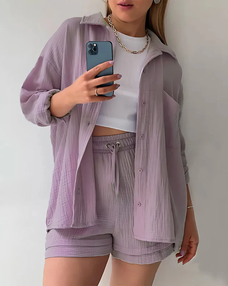 Chloe – Textured Button-Up Short Set