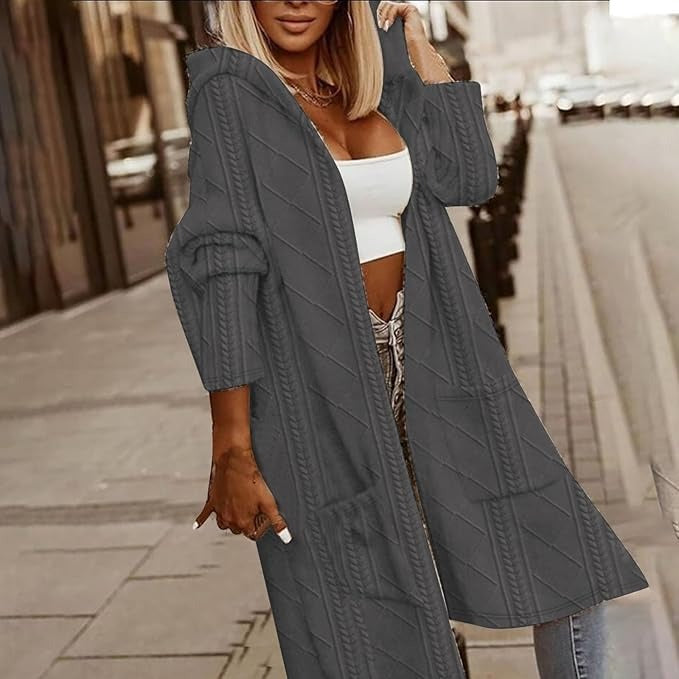 Cira – Longline Cable Knit Hooded Cardigan