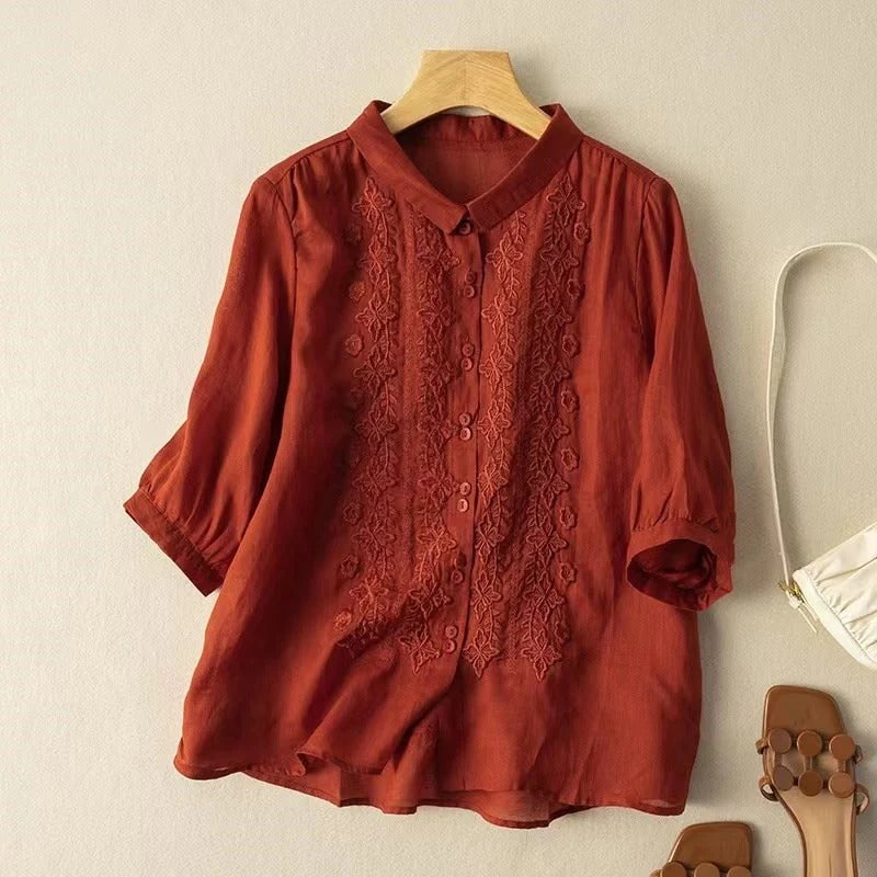 Solenn | Embroidered Button-Up Blouse