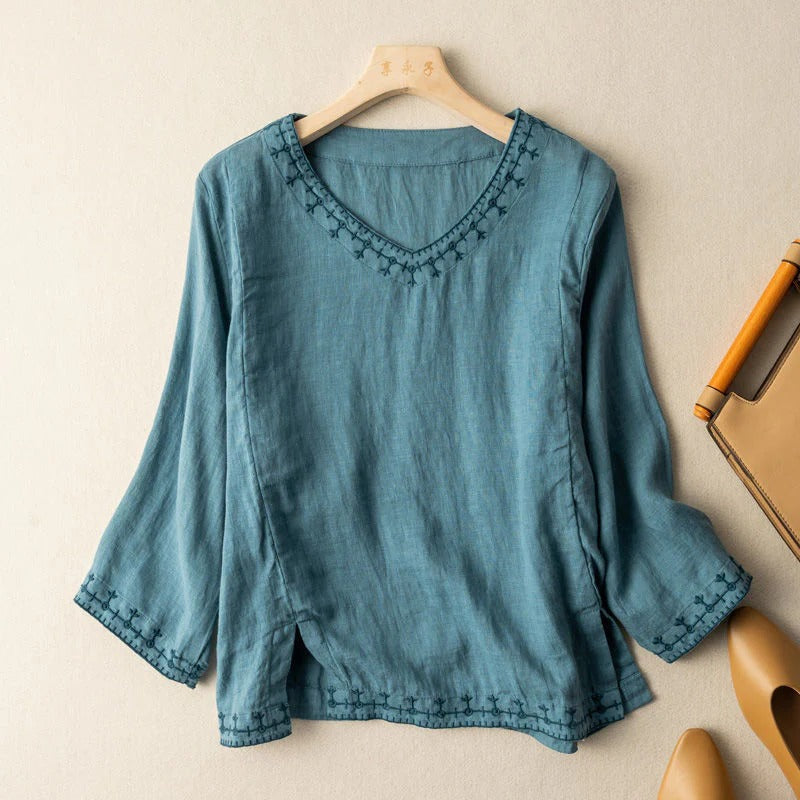 Evelyn – Embroidered V-Neck Blouse