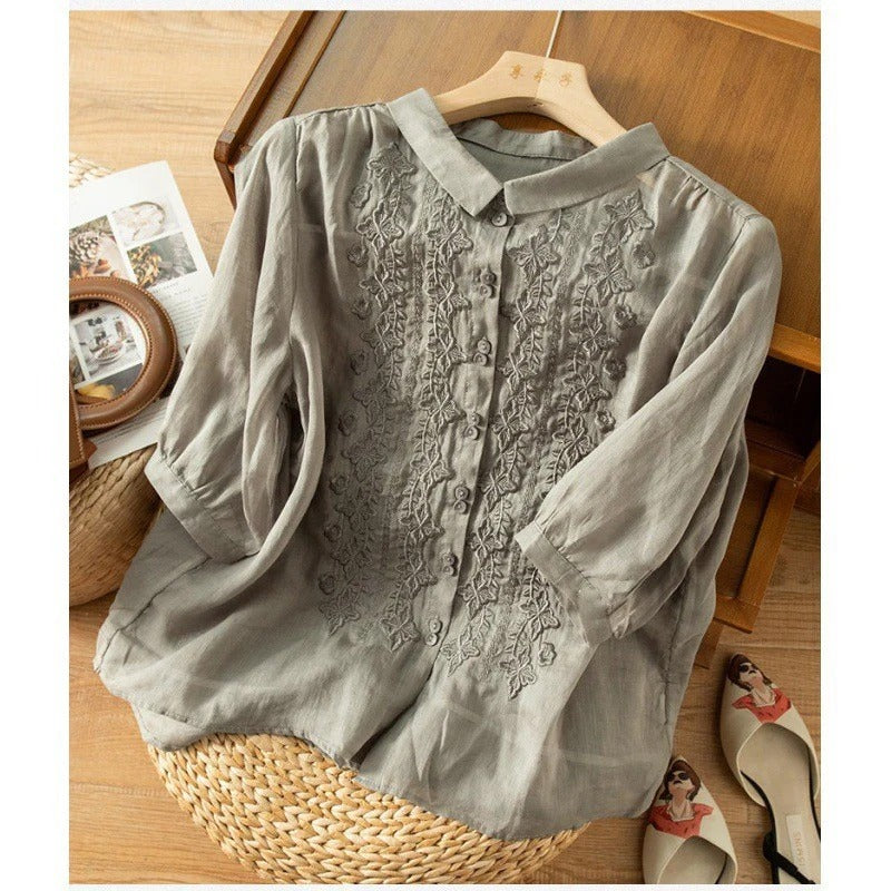 Solenn | Embroidered Button-Up Blouse